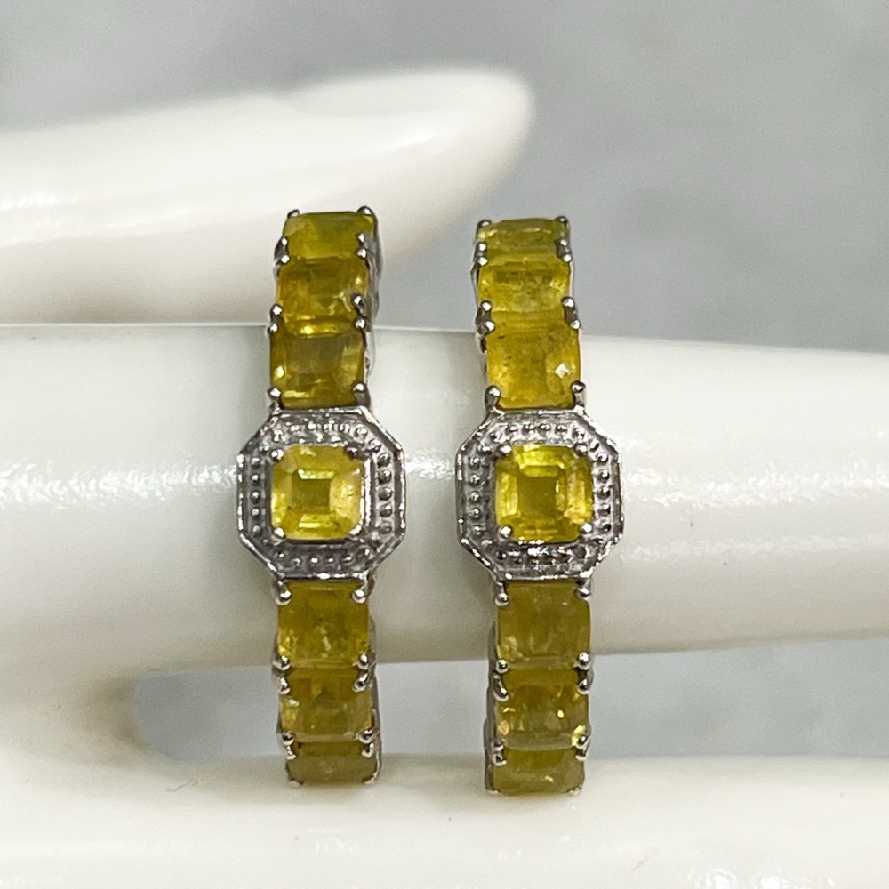 Yellow Sapphire Sterling Silver Hoop Earrings